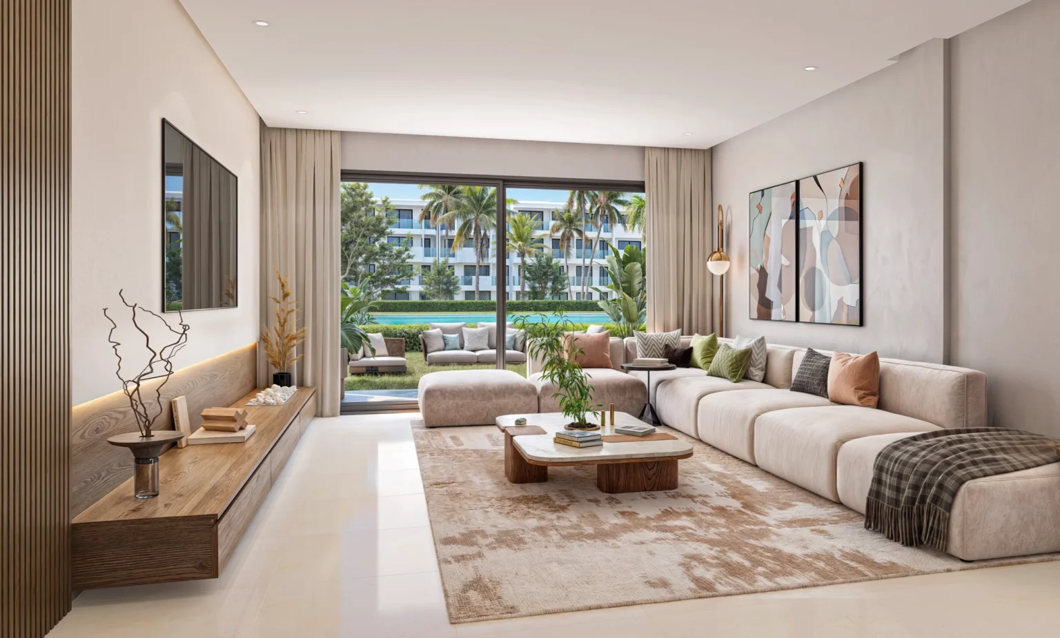 Bright living room at Résidence l’Océan – concierge and property management in Agadir